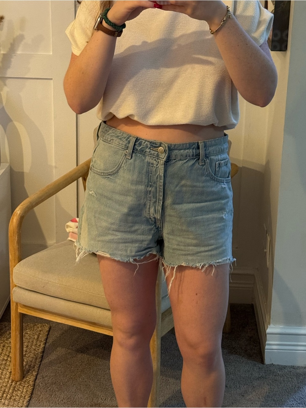 Zara Light Blue Frayed Hem Denim Shorts